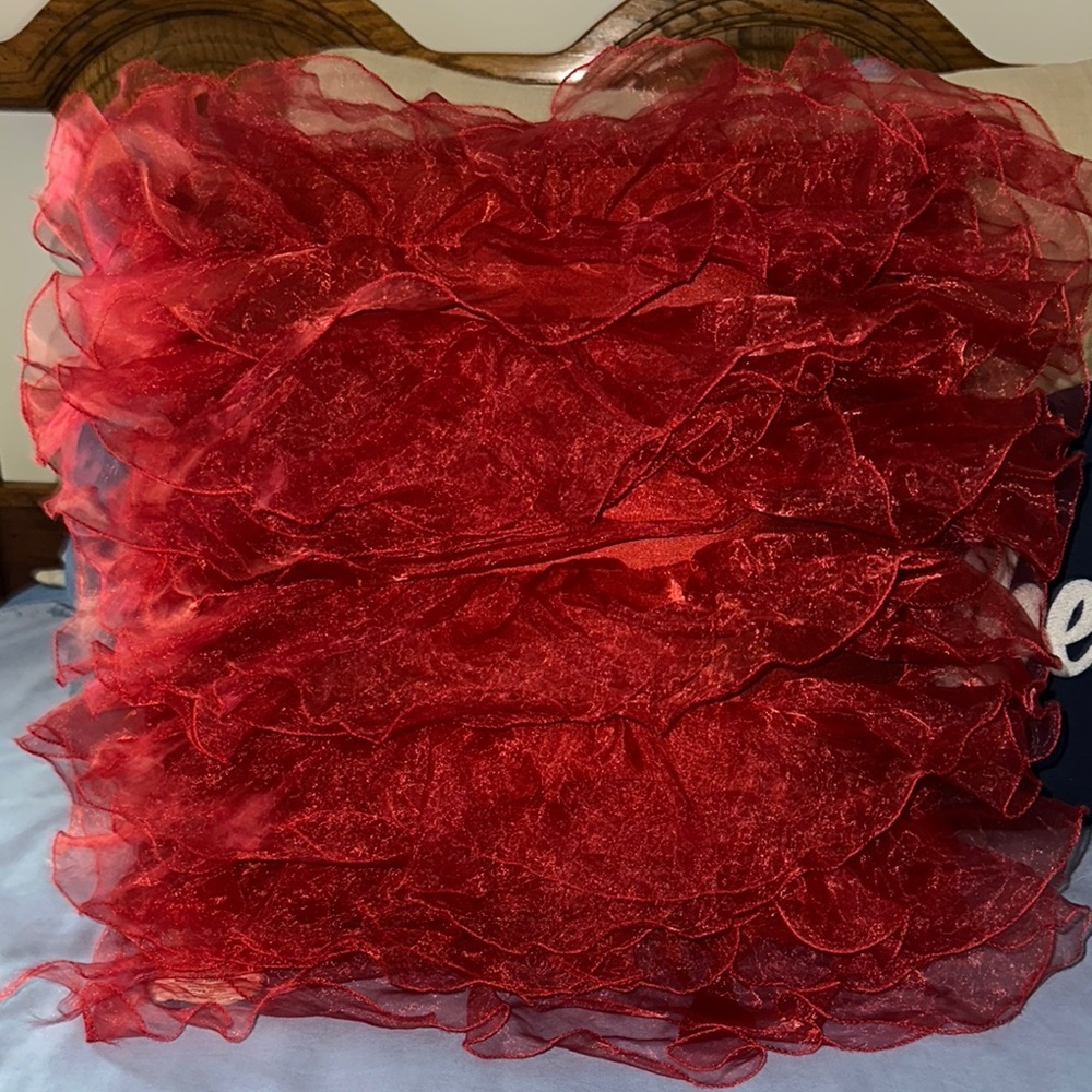 Vibrant Red Ruffle Layered Pillow